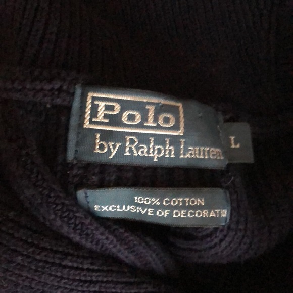 POLO RALPH LAUREN Navy Blue Shawl Collar Sweater Cotton SWEATER - Picture 8 of 9